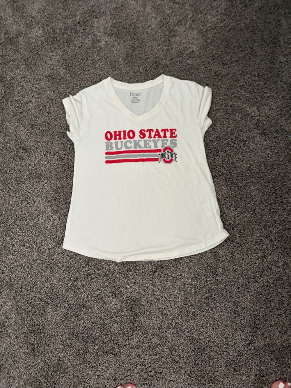 Hanes White Ohio State Buckeyes Graphic V-Neck Tee